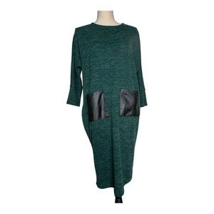 Riva Karen Jeans Elegant Green Dress with Black Accents Size M